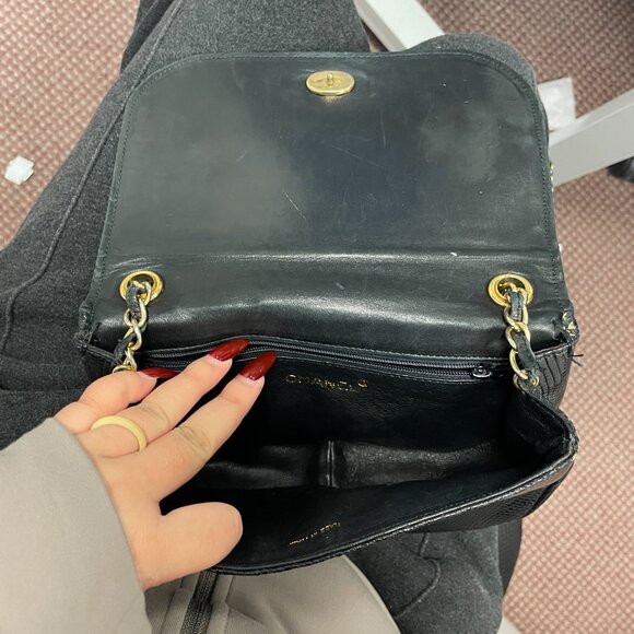 81405 Chanel Black Lizard Vintage Mini Flap Shoulder Bag - Picture 8 of 14